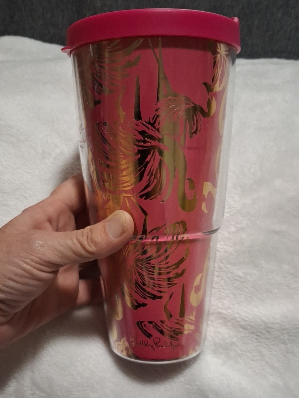Lilly Pulitzer Pink and Gold Flamingo Travel Tumbler